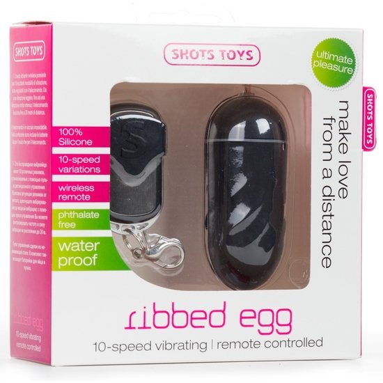 Shots ribbed huevo control remoto negro 100 silicona