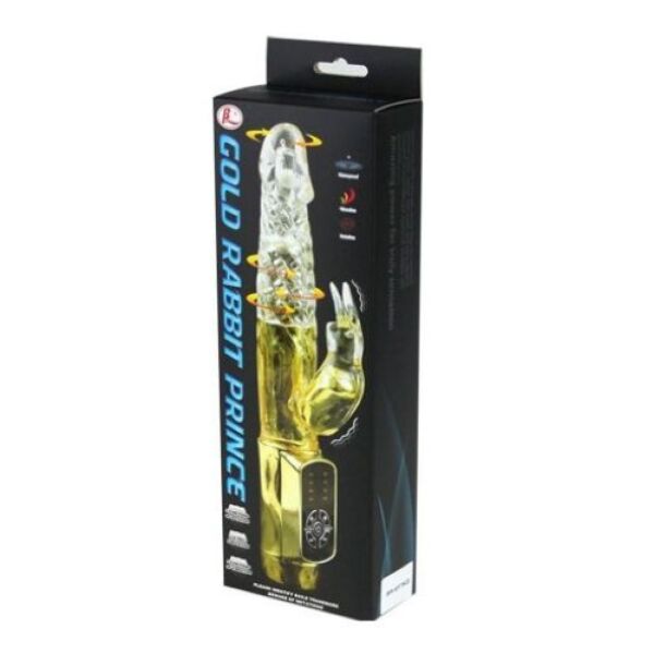 Vibrador rabbit Baile Rabbit Gold Prince, con bolas en el cuerpo y brazo de conejo para el clítoris
