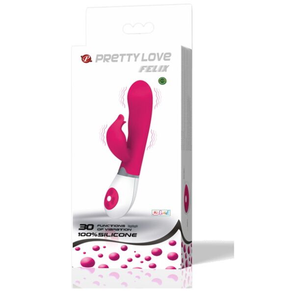 Vibrador rabbit Pretty Love BI-014223 en lila y blanco, con su cuerpo curvo y las orejitas para el clítoris