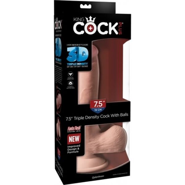 Dildo realista King Cock Plus Triple Density con detalles de textura y base con ventosa