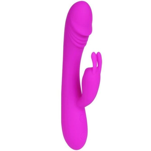 Vibrador rabbit Pretty Love Hunter de silicona, con cuerpo curvo y orejas de conejo