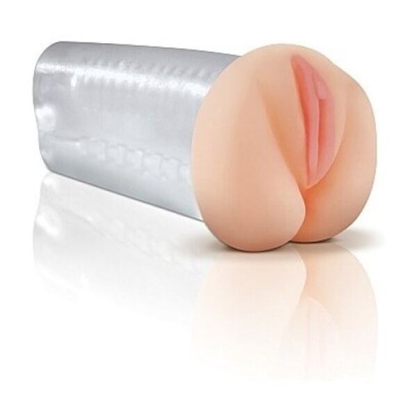 Masturbador masculino transparente Pipedream Extreme Toyz, con el interior de perlas a la vista