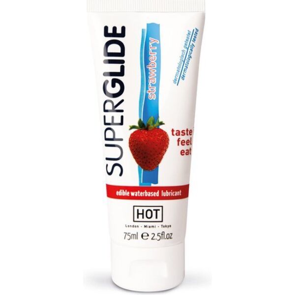 Lubricante comestible HOT Superglide 75 ml, disponible en cinco sabores