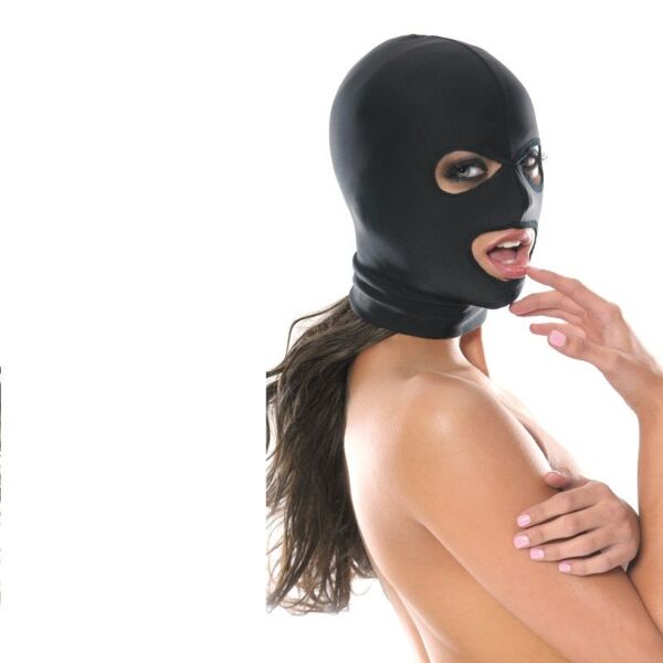 Máscara Fetish Fantasy 3-Hole Hood de Pipedream, con aberturas para ojos y boca