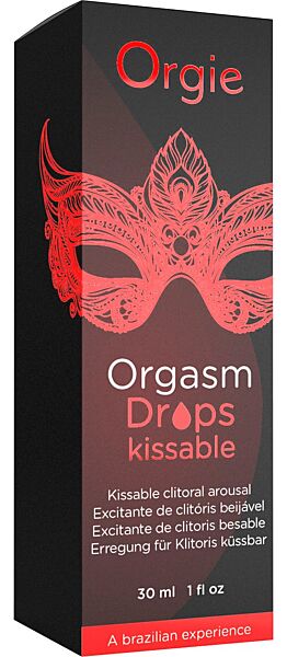 Frasco de vidrio con cuentagotas de Orgie Orgasm Drops Kissable, 30 ml