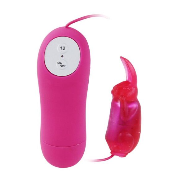 Huevo vibrador Baile BI-014195 con forma de conejito, en color lila, con su mando con cable