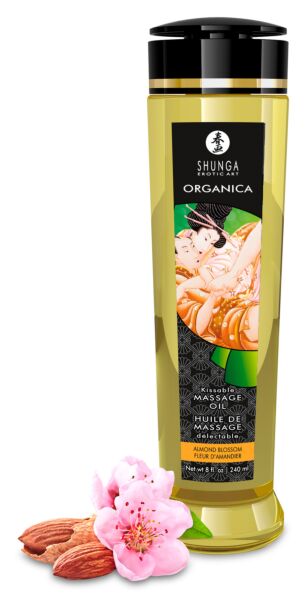Frasco de 240 ml del aceite de masaje Shunga Almond Blossom