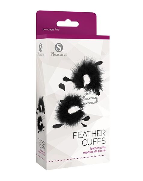 Esposas S Pleasures Feather Cuffs, dos esposas de plumas unidas por una cadena