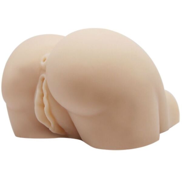Masturbador Baile BM-009190 en forma de torso reducido con vagina y ano, en color natural, junto a su mando