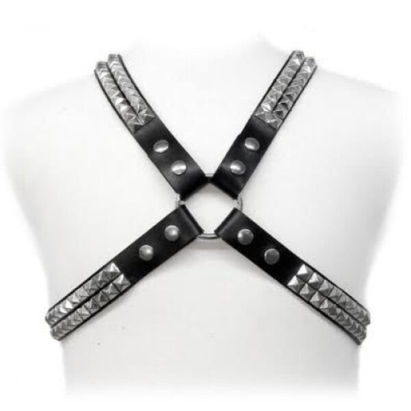 Arnés de cuerpo para hombre Leather Body Pyramid Stud, enlazado y con detalles metálicos