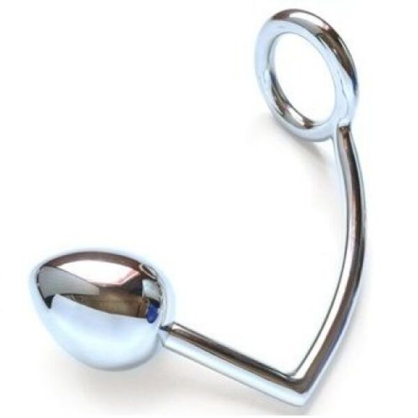 Anillo para el pene Metal Hard con gancho anal: aro de acero con barra y bola
