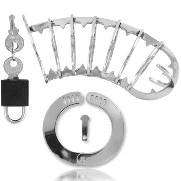 Jaula de castidad Metal Hard 14 cm, de siete anillos, con su anillo y su candado