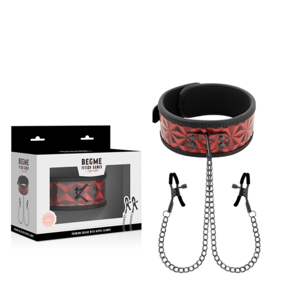 Collar con cadena y pinzas para pezones Begme Red Edition