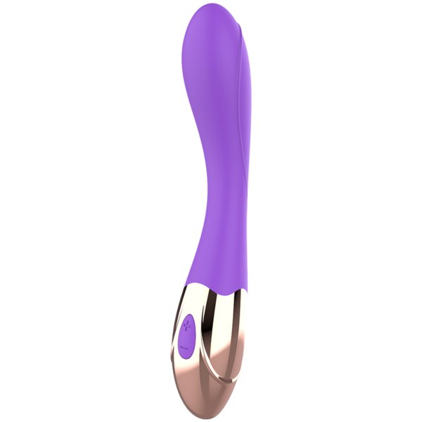 Vibrador de punto G Womanvibe Sunny, curvado y con relieve, en dorado y lila