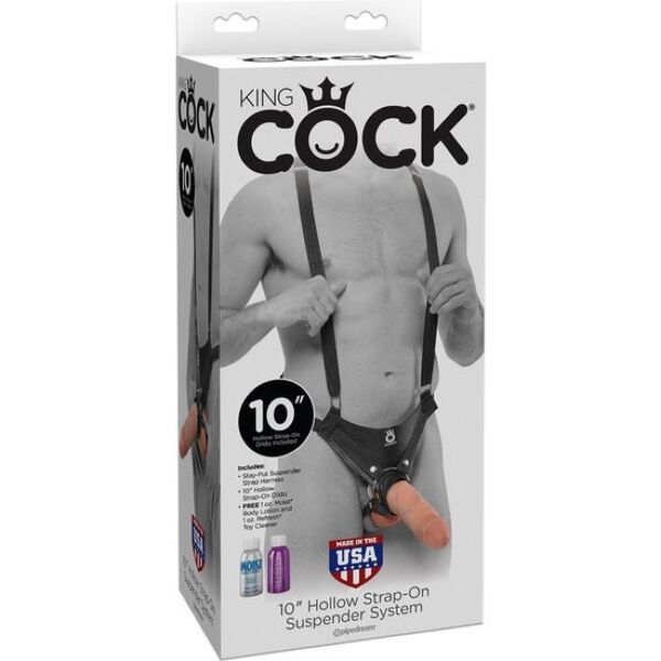 Arnés hueco King Cock Hollow de 25 cm con tirantes de nylon y dildo color carne