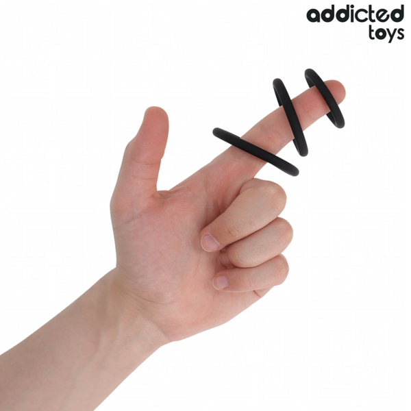 Set de tres anillos para el pene Addicted Toys Modelo 2, de silicona