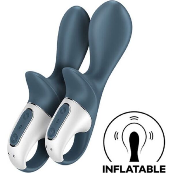 Vibrador anal Satisfyer Air Pump Booty 2 en color antracita, con su base y anillo de sujeción