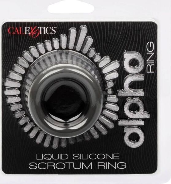 Anillo de escroto CalExotics Alpha Scrotum Ring de silicona líquida gris, con forma curvada de reloj de arena