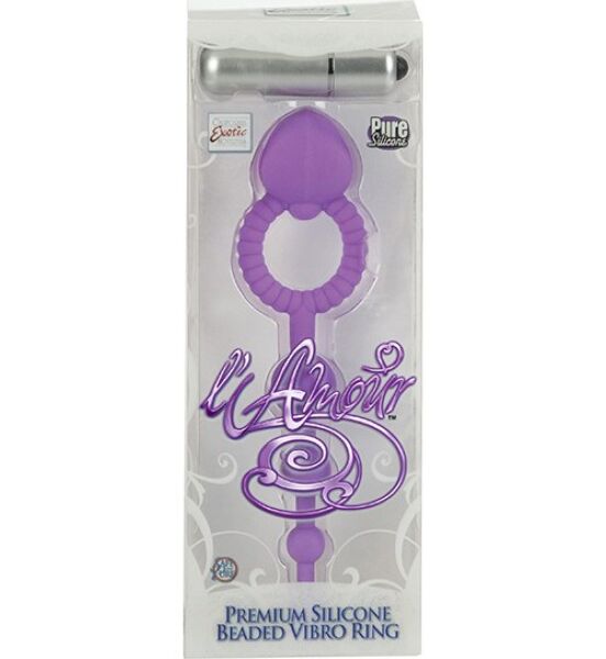 Anillo vibrador Calexotics L'Amour Premium Beaded Vibro Ring en color violeta, con estimulador y cuentas
