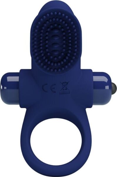 Anillo vibrador Pretty Love BI-210205-3 de silicona azul con su bala vibradora