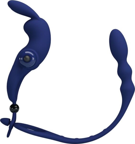 Anillo vibrador con plug anal Pretty Love BI-210213-3 en color azul