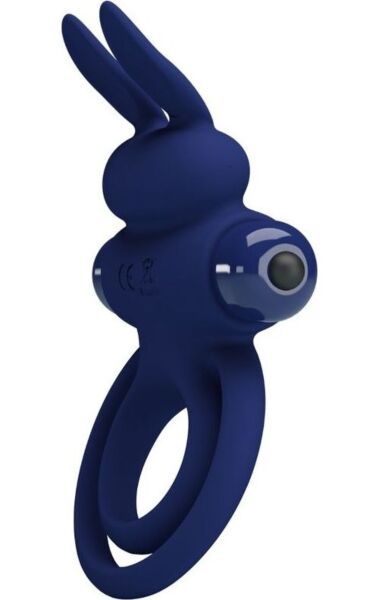 Anillo vibrador Pretty Love BI-210206-3 en azul, con forma de conejo