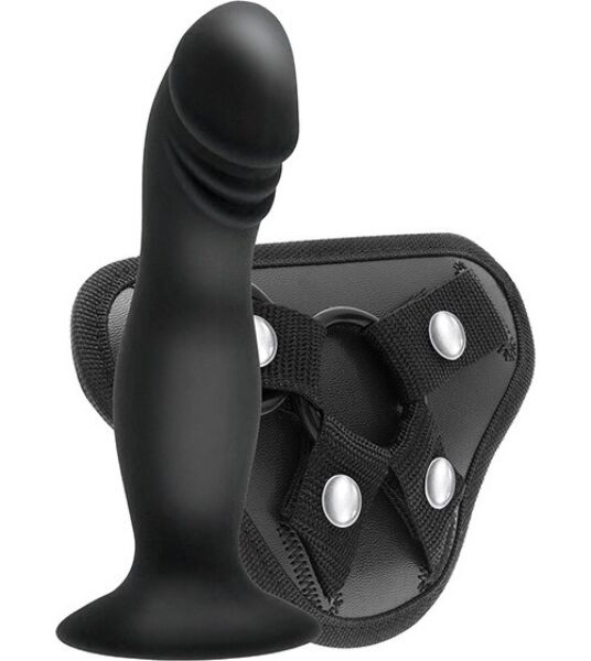 Arnés con dildo S Pleasures Strappy Harness Set, con sus correas y el dildo con ventosa