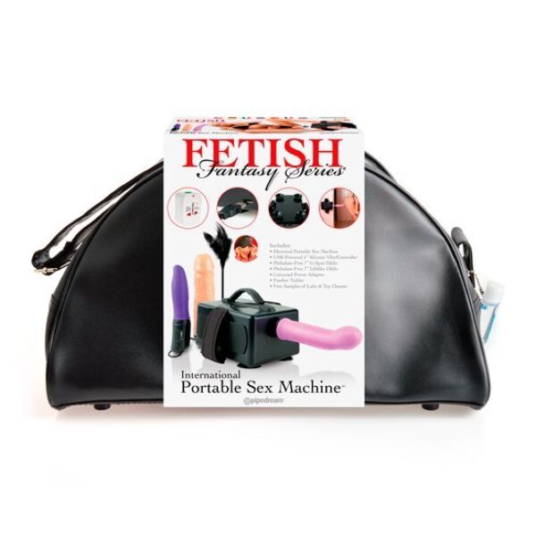 Máquina sexual Fetish Fantasy Portable Sex Machine con sus dos dildos, el vibrador que hace de mando y la bolsa de viaje