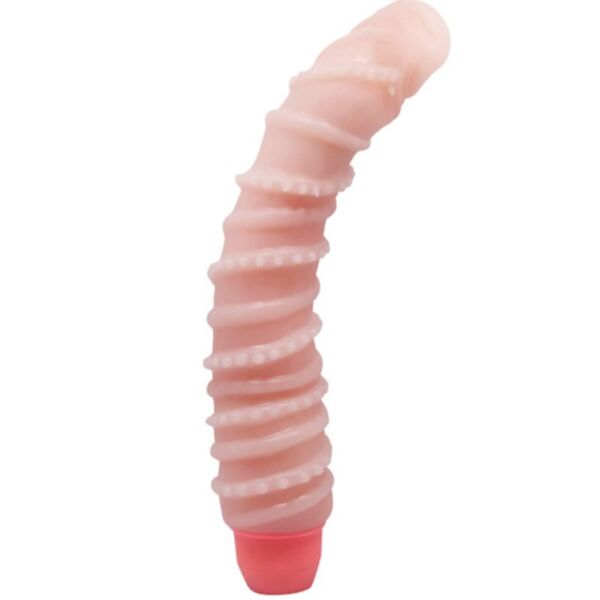 Vibrador realista BAILE Flexi Vibe Spiral, de color carne, con venas y glande redondeado