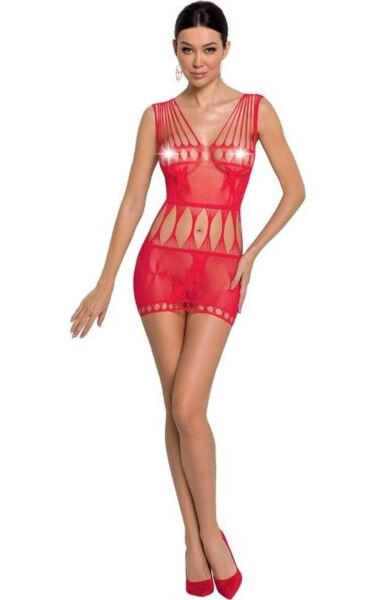 Minivestido de lencería Passion BS090 de red con encajes y transparencias