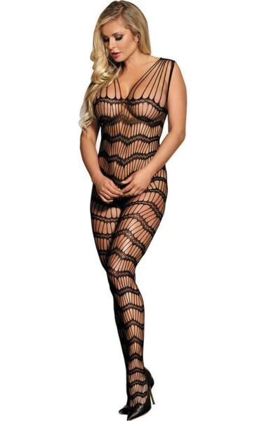 Bodystocking crotchless Subblime de rejilla negra con tiras en los hombros