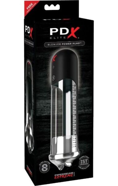 Bomba de succión Pipedream PDX Elite Blowjob Power Pump, con tubo transparente y entrada blanda