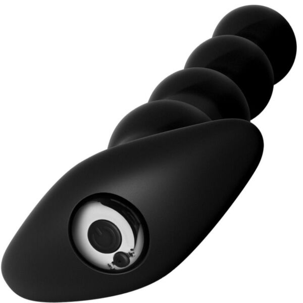 Bolas anales negras Anal Fantasy Elite Rechargeable Anal Beads, con cuentas progresivas y base ancha