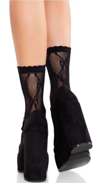 Calcetines tobilleros de rejilla Leg Avenue Bow Babe en negro, con lazo