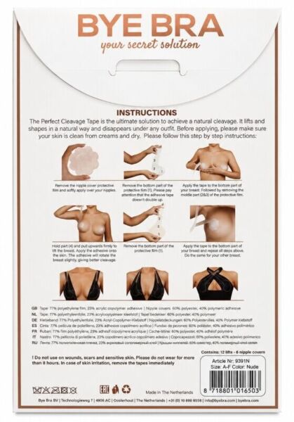 Cintas adhesivas Bye Bra Perfect Cleavage para realzar el escote, con sus cubrepezones