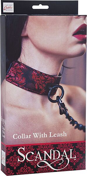 Collar CalExotics Scandal de doble cara con correa de cadena y brocado rojo y negro