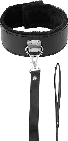 Collar Darkness con cadena, negro, con la cadena enganchada a la anilla y el asa al final
