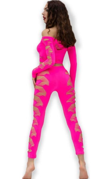 Conjunto Chilirose CR 4632 de top y leggings sin costuras en rosa neón