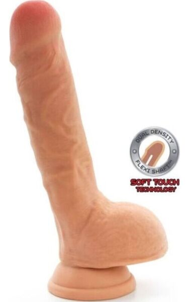 Dildo realista Toyjoy Get Real Dual Density en tono piel, con testículos y base de ventosa