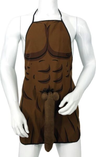 Delantal Diablo Picante con torso musculoso impreso y pene 3D colgante