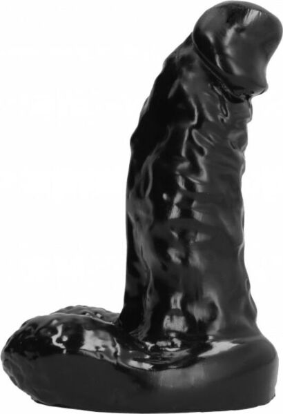 Dildo realista All Black 13 cm, negro, con caña acanalada y testículos