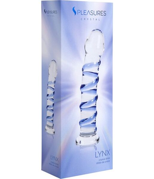 Dildo S Pleasures Crystal Lynx, transparente con detalles en azul y relieves en espiral