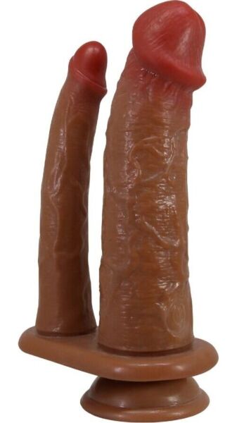 Consolador doble Pretty Love BW-008144Z de color carne, con un brazo largo y fino y otro más grueso