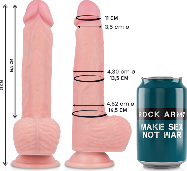 Dildo realista Rock Army Spitfire 21 cm en tono natural, con su base de ventosa