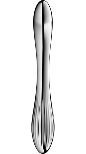 Dildo Satisfyer Pure Gravity 1 de acero inoxidable plateado, curvado y de doble uso