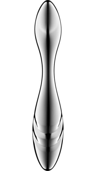 Dildo de acero inoxidable Satisfyer Pure Gravity 3, plateado y con dos extremos