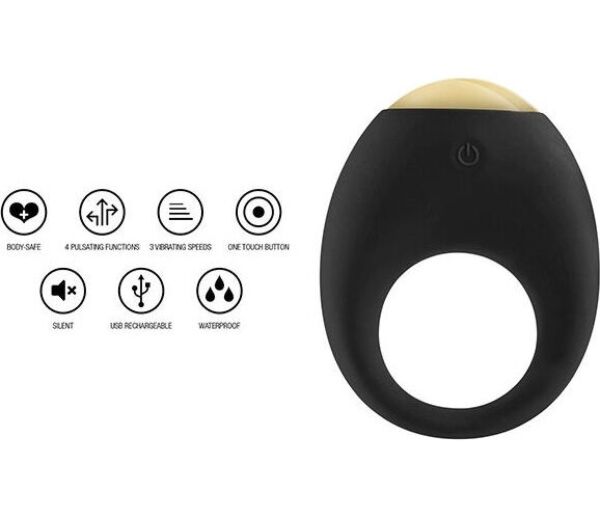 Anillo vibrador ToyJoy Luz Eclipse de silicona negra con luz LED multicolor