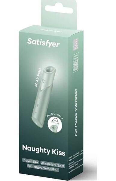Estimulador de clítoris Satisfyer Naughty Kiss en color menta, con forma de pintalabios