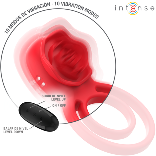 Vibrador de clítoris Intense Gail en forma de rosa roja, con su mando a distancia