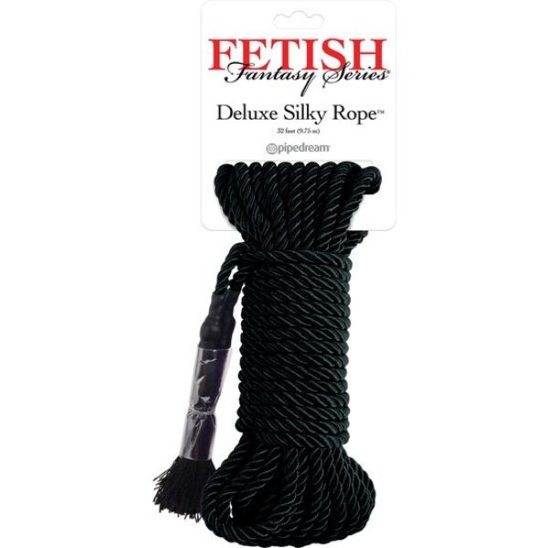 Cuerda negra de bondage Pipedream Black Deluxe Silk Rope
